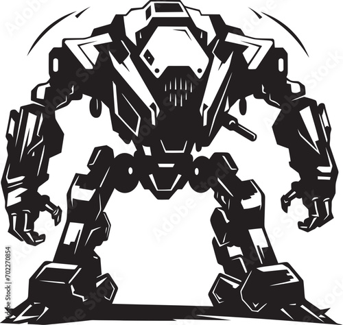 Cybernetic Guardian Black Robot Emblem Mechanical Enforcer War Logo Design