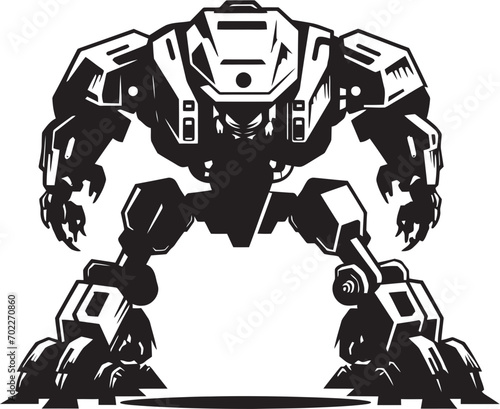 Mechanical Enforcer War Logo Design Combat Vanguard Black Robot Icon