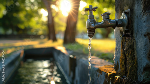 Water tap with Water Outdoor green park background photo