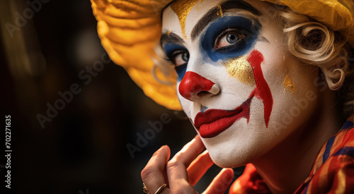 A circus clown is performing a show. photo