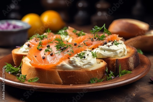 Toasted Bagel with Smoked Salmon and Cream Cheese.