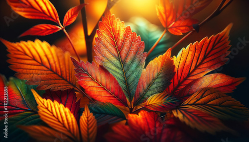 A high-quality image of a close-up of colorful autumn leaves with visible textures  in a 16_9 ratio.