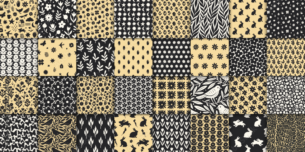 32 cute doodle seamless patterns. Hand drawn seamless pattern with flowers leaves birds and symbols 32 cute doodle seamless patterns. Hand drawn seamless pattern with flowers leaves birds and symbols