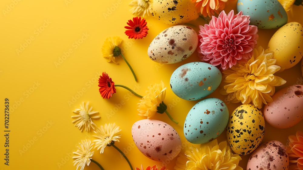 Easter colored egg on a yellow background