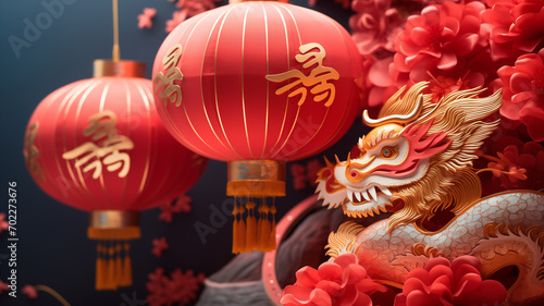 Chinese New Year with a Dradon on red background