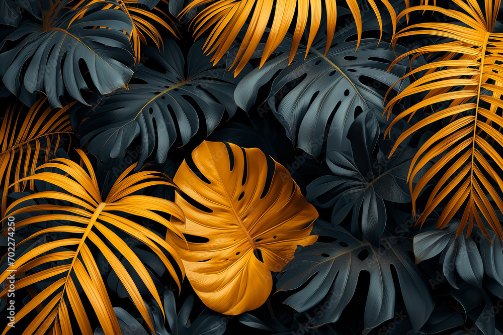 Tropical palm leaves pattern background gold Tropical palm leaves pattern background gold