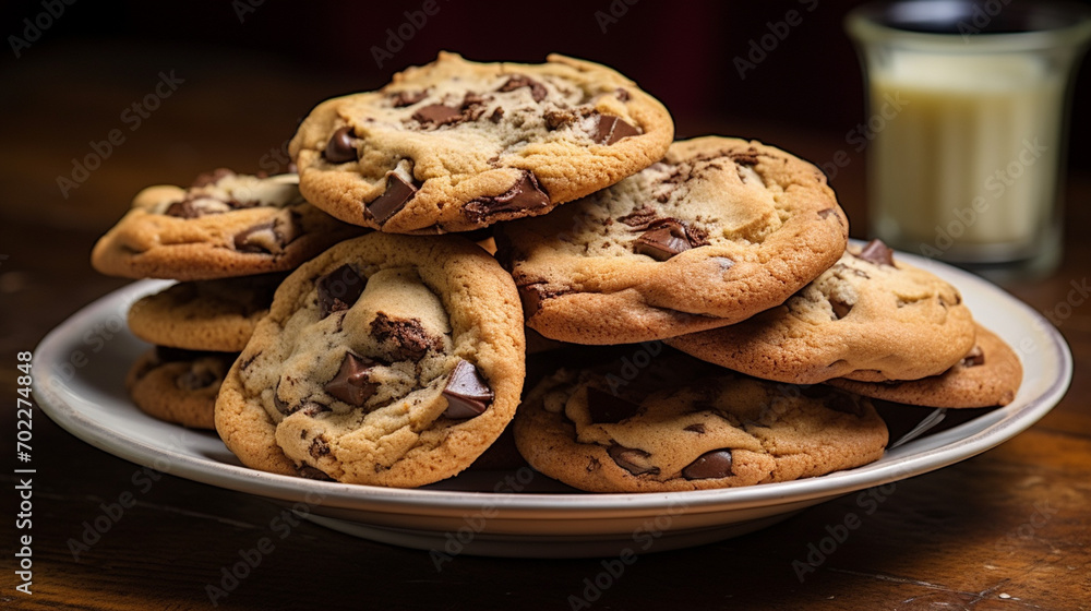 Delicious chocolate chip cookies on a white plate