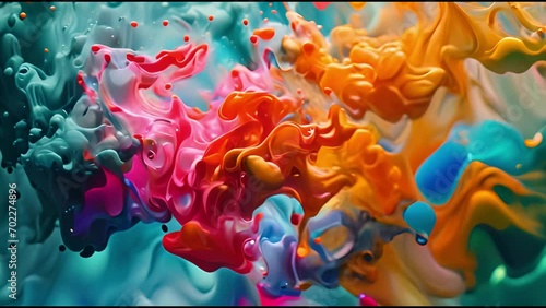 A colorful liquid explosion underwater. Abstract backdrop with color splashes. Underwater explosion paint. photo