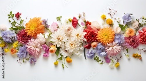 A gorgeous cluster of fresh flowers arranged neatly on a white background  offering a clean area for adding event details or custom text overlays Generative AI