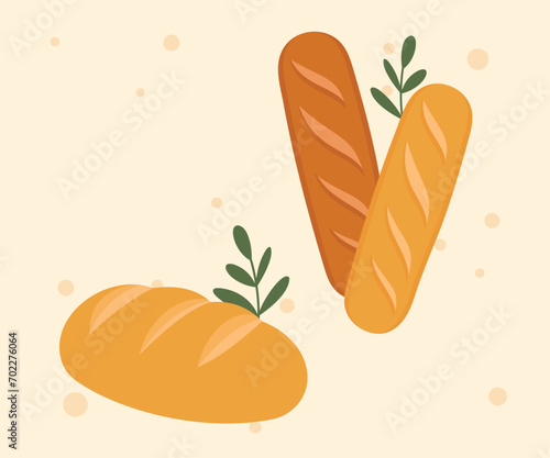 Bread and bakery vector design art. Cute icon of kinds of fresh tasty bread 