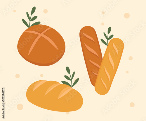 Bread and bakery vector design art. Cute icon of kinds of fresh tasty bread 