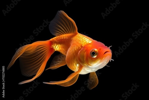 Goldfish in fresh water aquarium, swim in the dark background. ai generative © Vilaysack