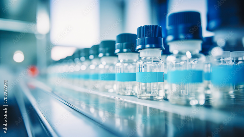 
Medical vials on the production line in a pharmaceutical factory - a symbol of an efficient manufacturing process ensuring the safety and quality of pharmaceutical products.