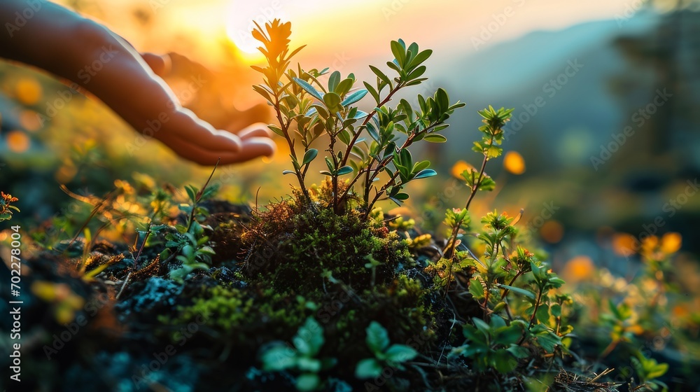 Fototapeta premium ESG is a framework that helps stakeholders understand how an organization is managing risks and opportunities related to environmental Hand holding earth on green grass on sunlight Energy saving conc