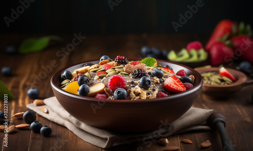 Healthy eating bowl of organic wholegrain cereal photo