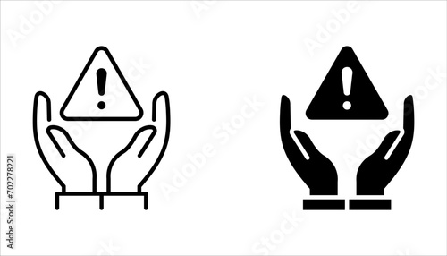 vector icon set of disclaimer symbol, hand with exclamation mark on white background