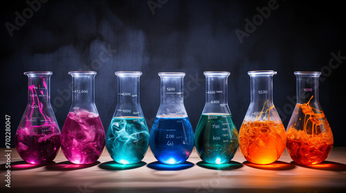Chemistry filled colorful beakers 