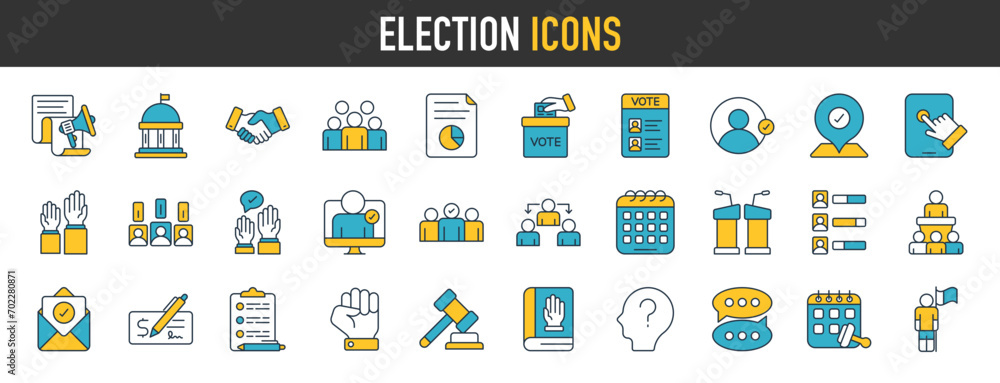 Election icon set. Such as democracy, vote, government, voting, campaign, voting , political, voter, ballot, candidate and president icons. Solid icons vector collection. Election icon set. Such as democracy, vote, government, voting, campaign, voting , political, voter, ballot, candidate and president icons. Solid icons vector collection.