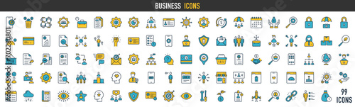 Business icon set with marketing, management, social, loyalty, service, retention, handshake, fist bump and more sign vector icons illustration.