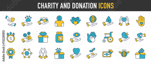 Set of charity and donation icons, icon vector illustration design