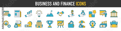 Business and finance icons. Such as Money, bank, contact, infographic. Icon collection. Vector illustration.
