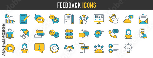 Feedback Icon collection. Such as contains rating, testimonials, quick response, messages, satisfaction and more. Simple web vector icons set.