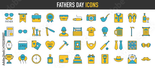 Fathers day icons. Celebration accessories message decoration party, daddy, tie, i love dad icon set vector illustration.
