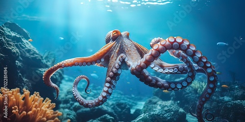 Fototapeta Naklejka Na Ścianę i Meble -  Octopus swimming in the ocean