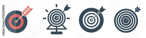 Target icons set. Goal symbol collection. Simple target with arrow. Darts icon isolated on white background.