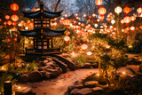Traditional Chinese lanterns on the night China magic garden