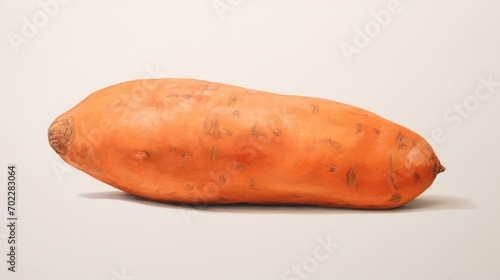 an isolated sweet potato on a clean white surface, showcasing its rich orange color and distinct shape.