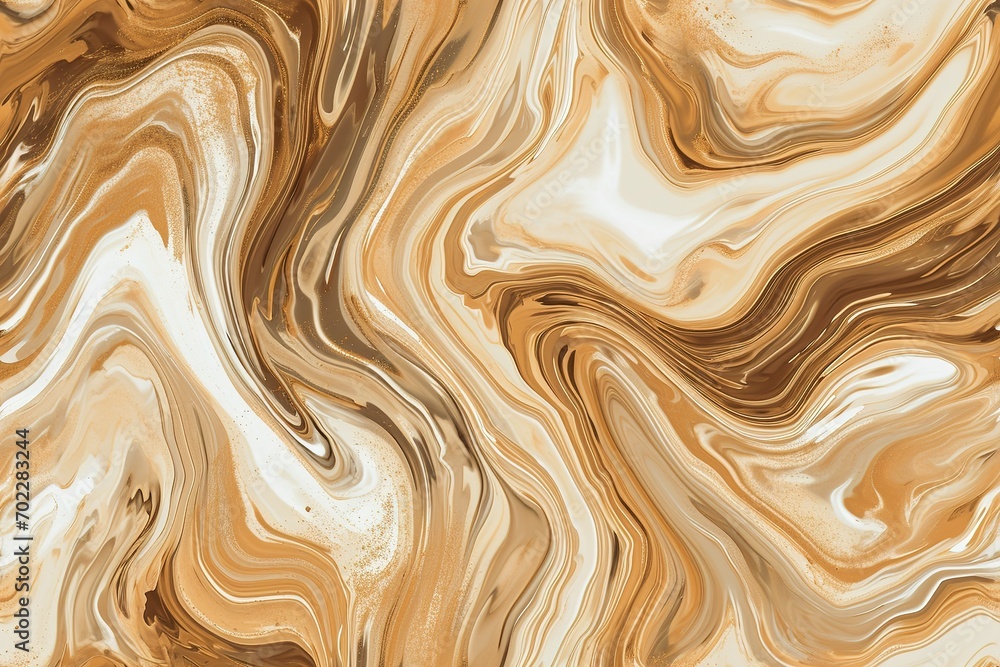 Sumptuous seamless pattern. Creamy beige base swirled with luxurious glitter, creating mesmerizing marble effect that's ideal for elegant backgrounds or chic textile designs. - obrazy, fototapety, plakaty 