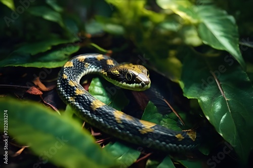wild snake on the green leaves  wildlife