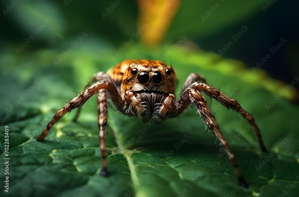 wild spider on the green leaf, wildlife wild spider on the green leaf, wildlife