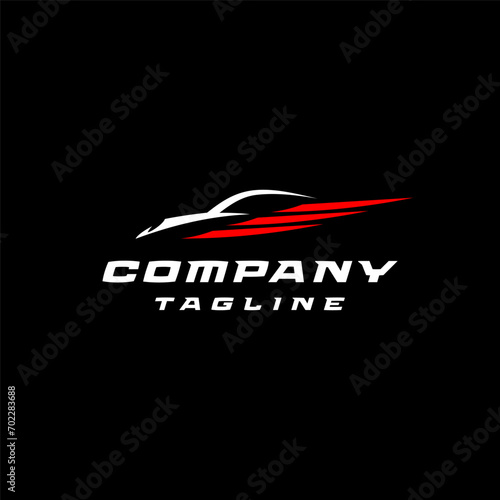 Red Winged Car Silhouette Logo Design. Car Silhouette With Red Wings Logo Design.