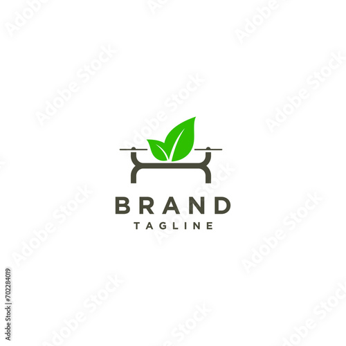 Simple Nature Agriculture Drone Logo Design. Simple Drone Icon With Green Leaves Logo Design.