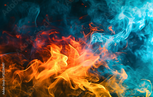 Abstract Dance of Warm and Cool: Flames Intertwined with Mist