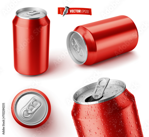 Vector realistic illustration of red soda cans on a white background.
