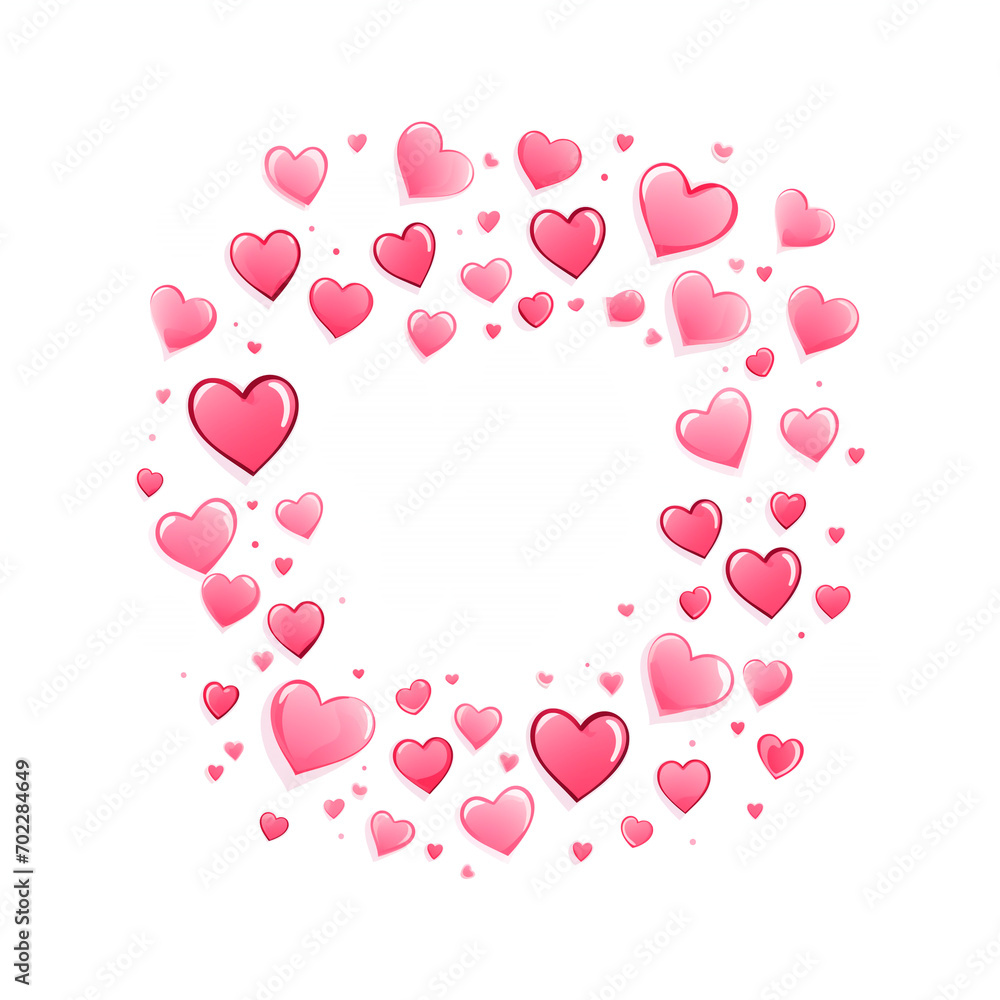 love romantic concept, top view. Beautiful cute hearts on pastel pink table flat lay composition. Valentines Day greeting card concept. Copyspace.