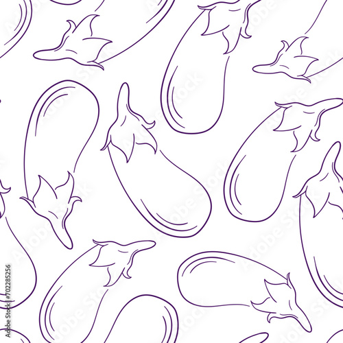 Eggplant line art seamless pattern. Vector illustration on a white background. photo