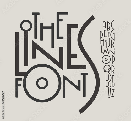 Lines Font, sleek, modern alphabet, unique line-based typographic design for innovative branding, artful projects. Vector typeset.