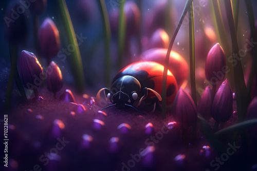 ladybug on a flower. Spring nature. Neural network AI generated art