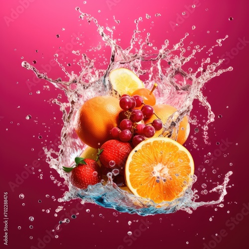 Fresh Fruit splash and submerge under water