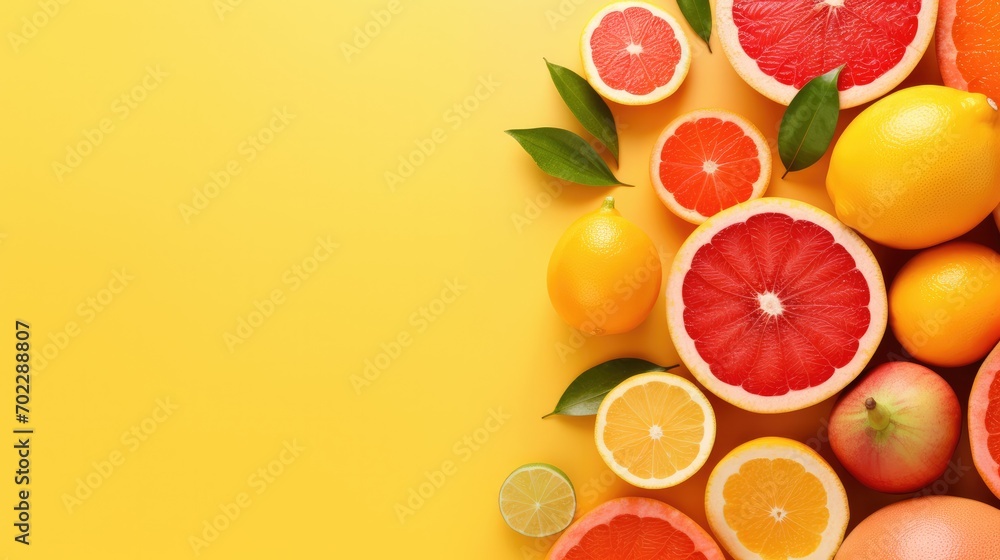 Creative background made of summer tropical fruit with copy space Creative background made of summer tropical fruit with copy space