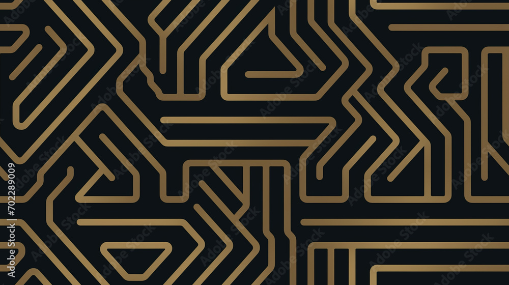 Gold Labyrinth line seamless on black background