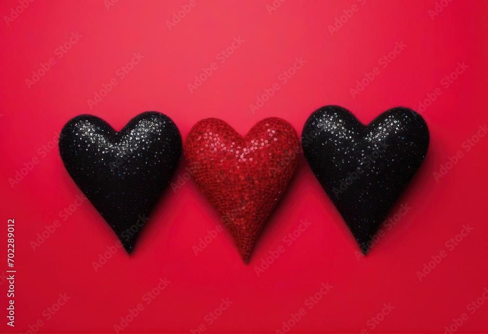Obraz premium red hearts and two black heart with red background