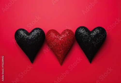 red hearts and two black heart with red background
