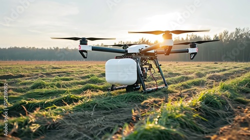 automated agriculture with a drone watering the crops