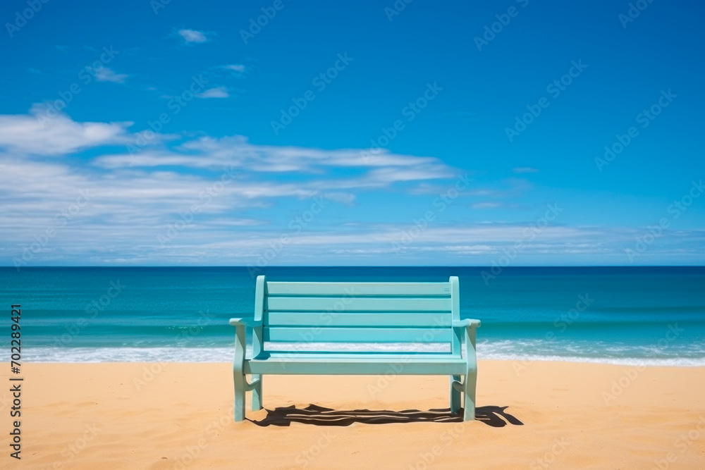 Secluded Beach Bench Overlooking Pristine Blue Ocean.