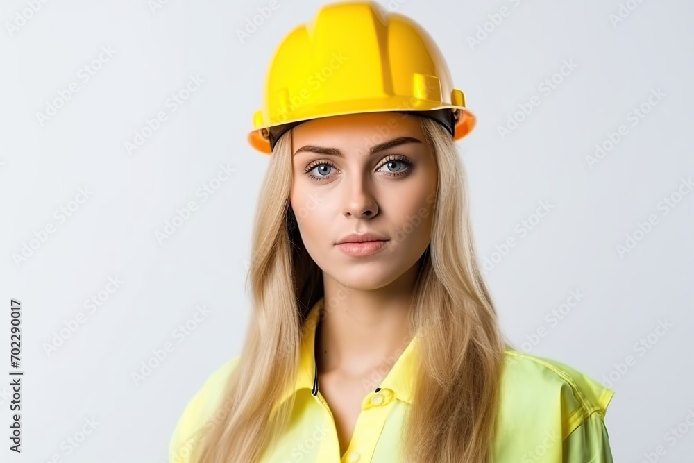 Young female site engineer with a safety vest and hardhat isolated on white background. ai generative Young female site engineer with a safety vest and hardhat isolated on white background. ai generative